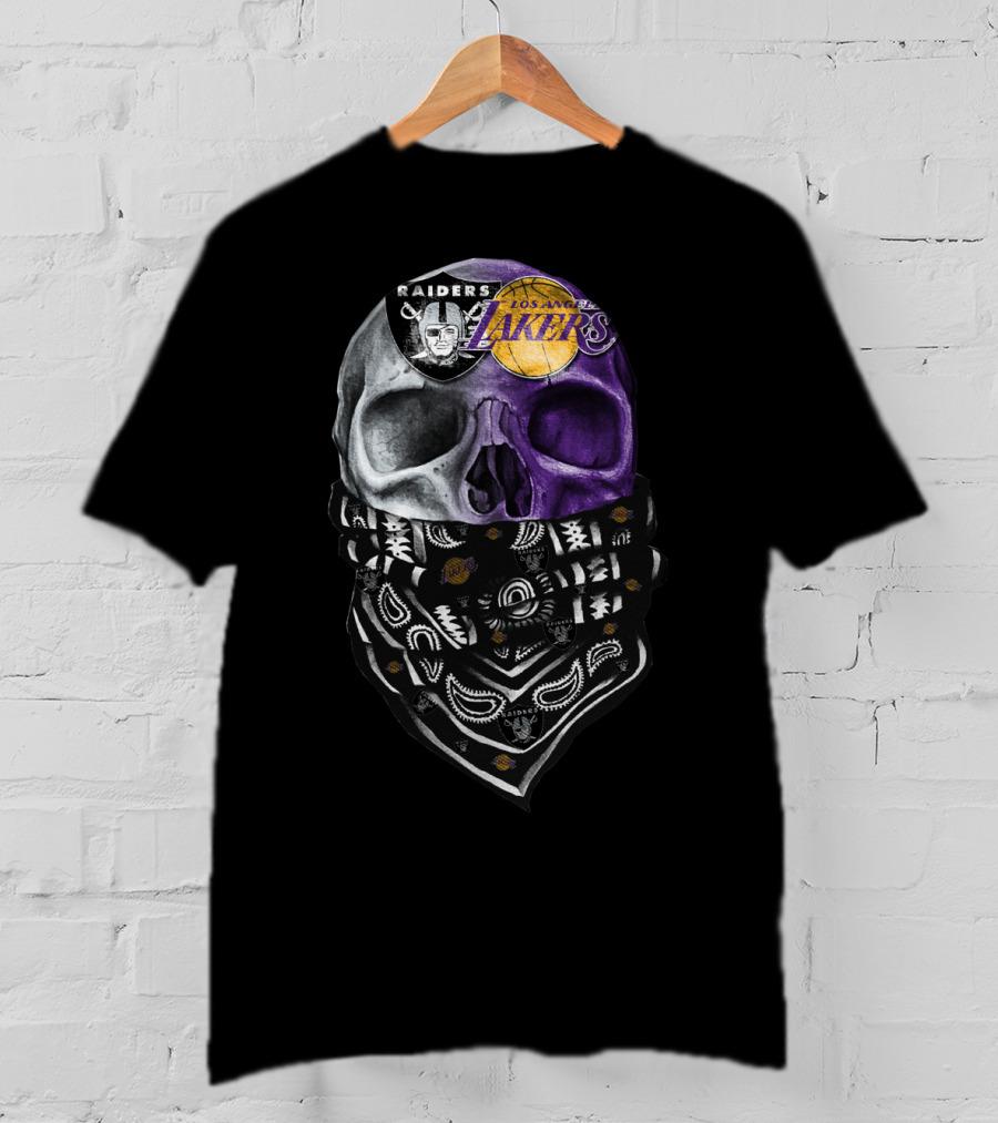 Raiders Los Angeles Lakers Skull Bandana T-Shirt