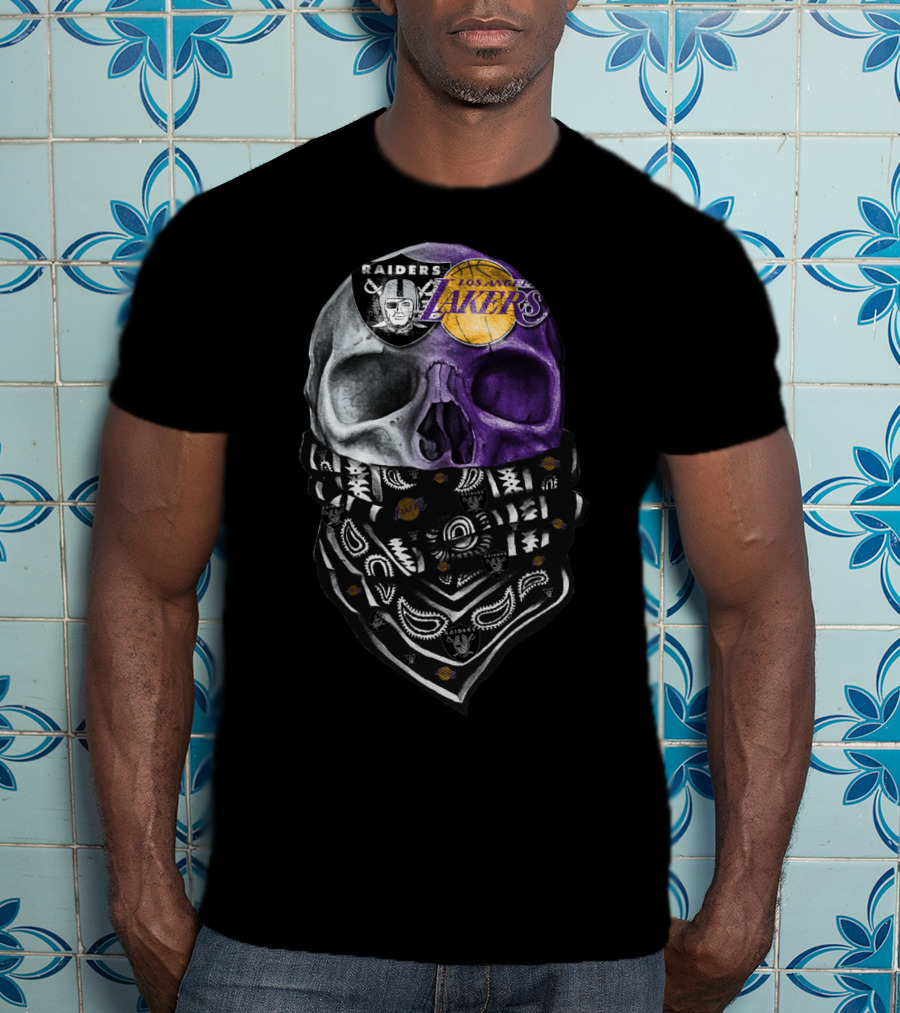Raiders Los Angeles Lakers Skull Bandana T-Shirt