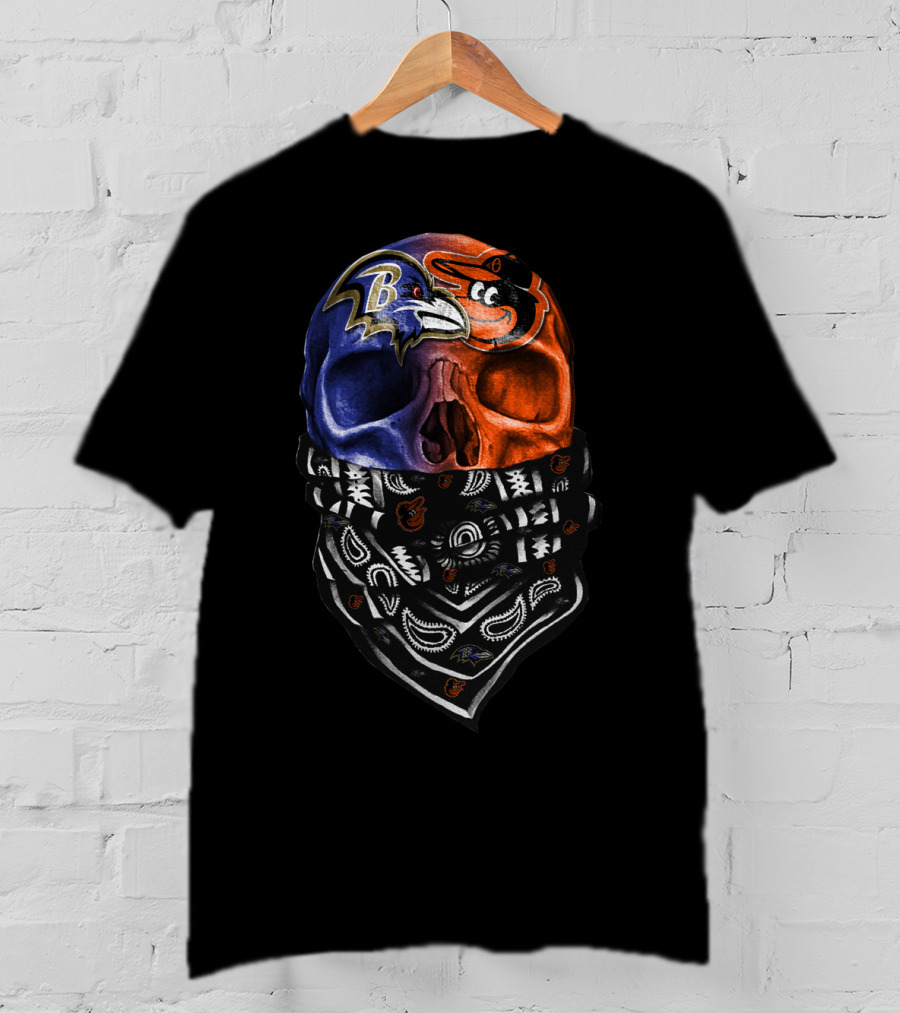 Ravens Orioles Skull Bandana Duality T-Shirt