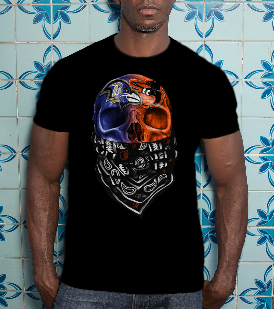 Ravens Orioles Skull Bandana Duality T-Shirt