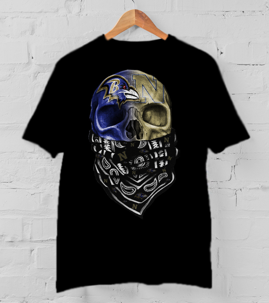 Ravens Navy Skull Bandana Sku 103 T-Shirt