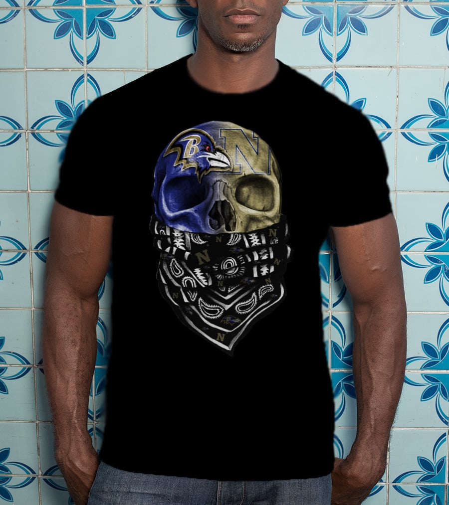 Ravens Navy Skull Bandana Sku 103 T-Shirt
