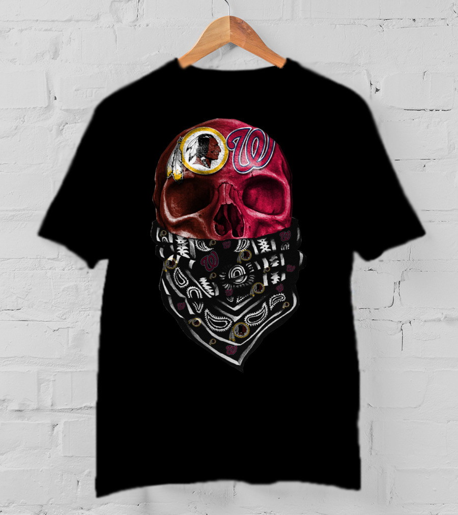Washington Nationals And Redskins Bandana Skull T-Shirt