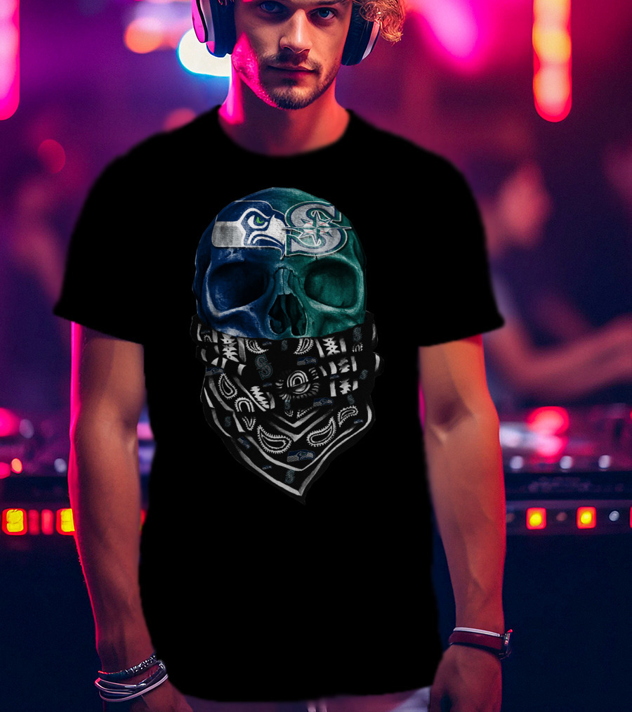 Mariners Seahawks Skull Bandana T-Shirt
