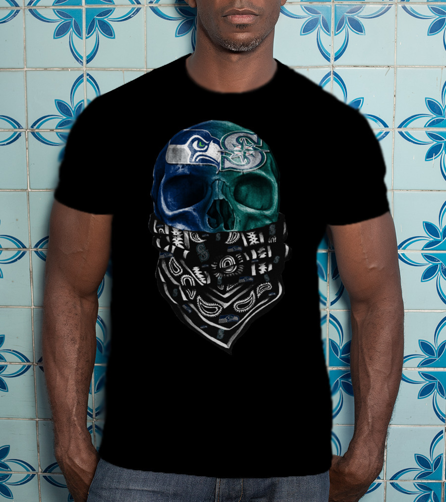 Mariners Seahawks Skull Bandana T-Shirt