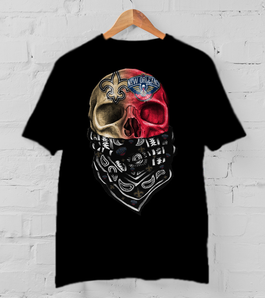New Orleans Saints Pelicans Skull Bandana T-Shirt