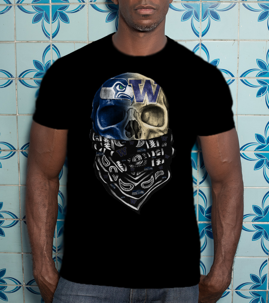 Seattle Seahawks Washington Huskies Skull Bandana T-Shirt