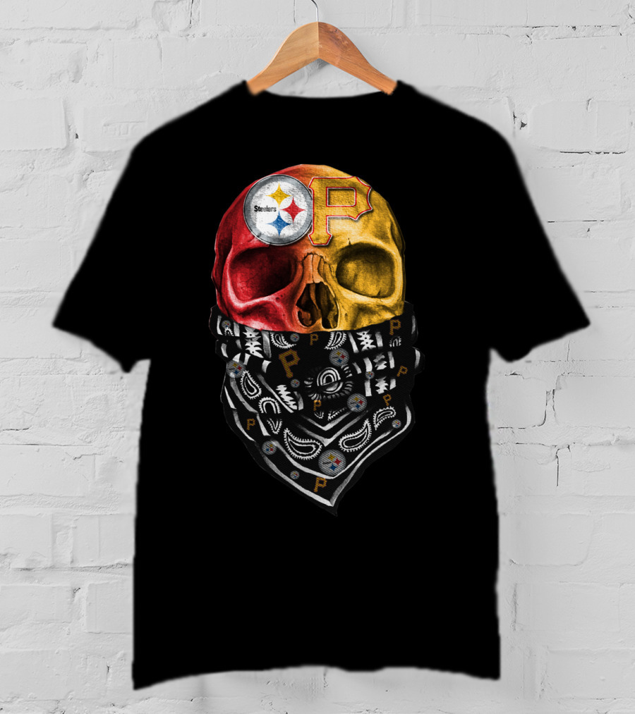 Pittsburgh Steelers And Pirates Skull Bandana Sku 115 T-Shirt