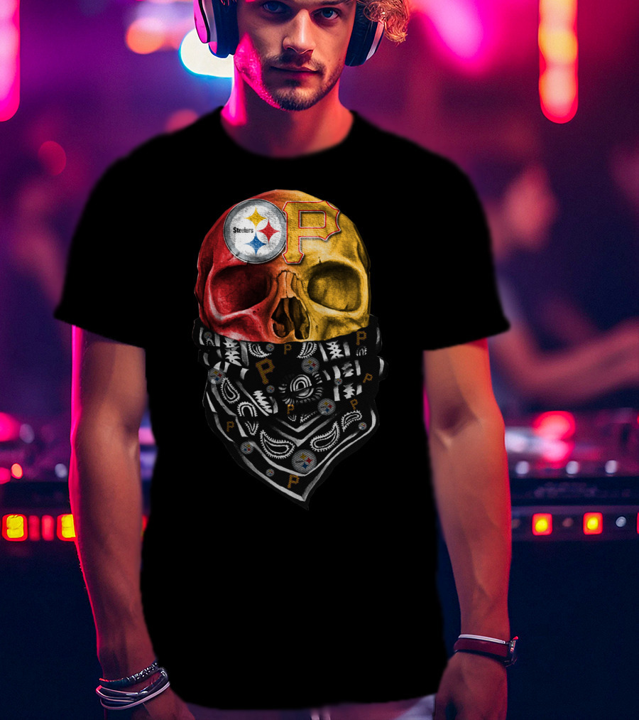 Pittsburgh Steelers And Pirates Skull Bandana Sku 115 T-Shirt