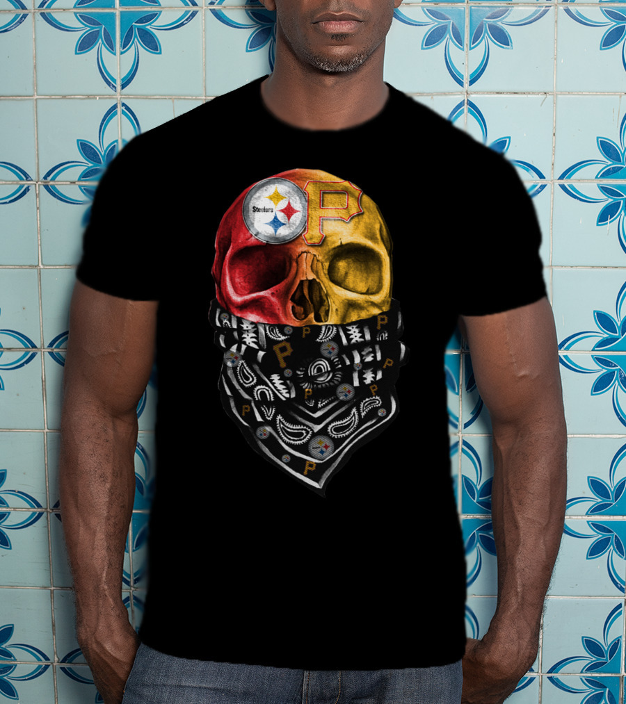 Pittsburgh Steelers And Pirates Skull Bandana Sku 115 T-Shirt