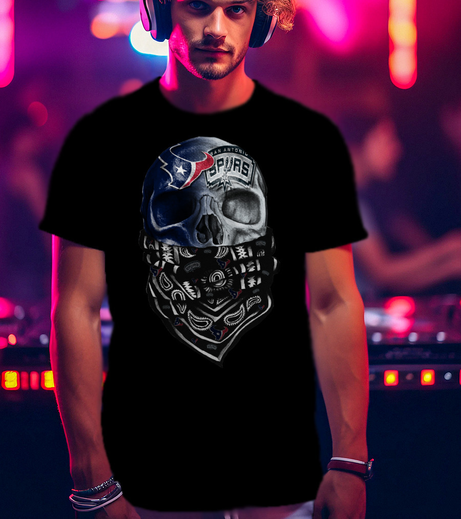 San Antonio Spurs Skull With Bandana And Houston Texans T-Shirt