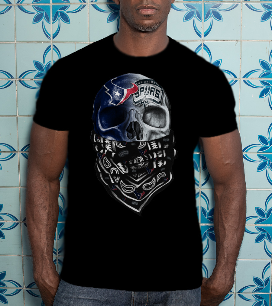 San Antonio Spurs Skull With Bandana And Houston Texans T-Shirt