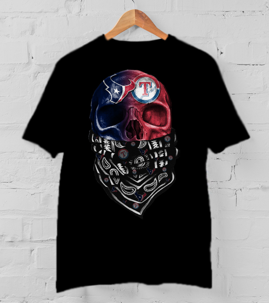 Texans Rangers Skull Bandana Art T-Shirt