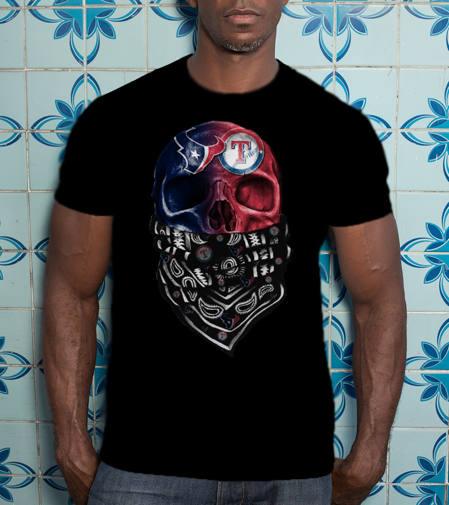 Texans Rangers Skull Bandana Art T-Shirt