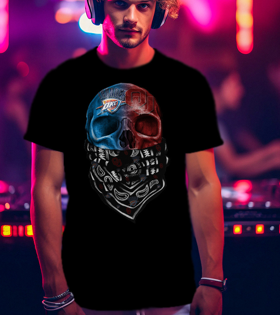 Thunder Okc Ou Skulls Bandana T-Shirt