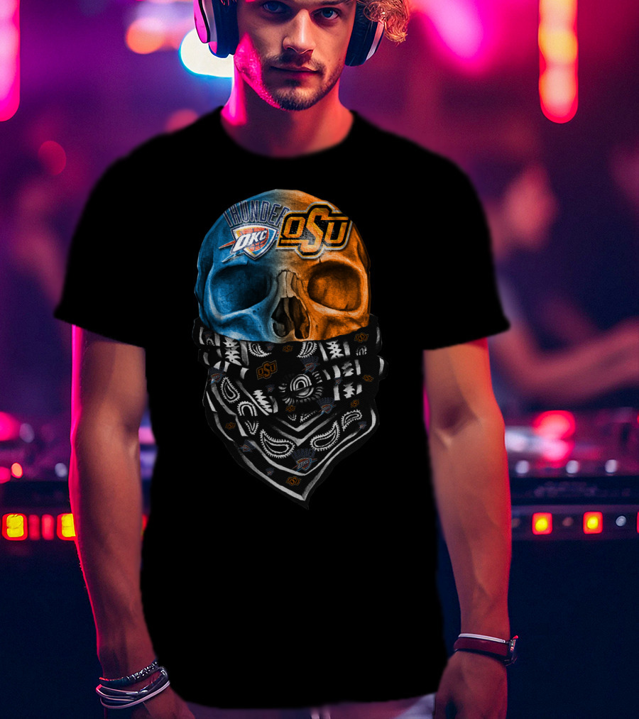 Okc Thunder Osu Skull Bandana T-Shirt