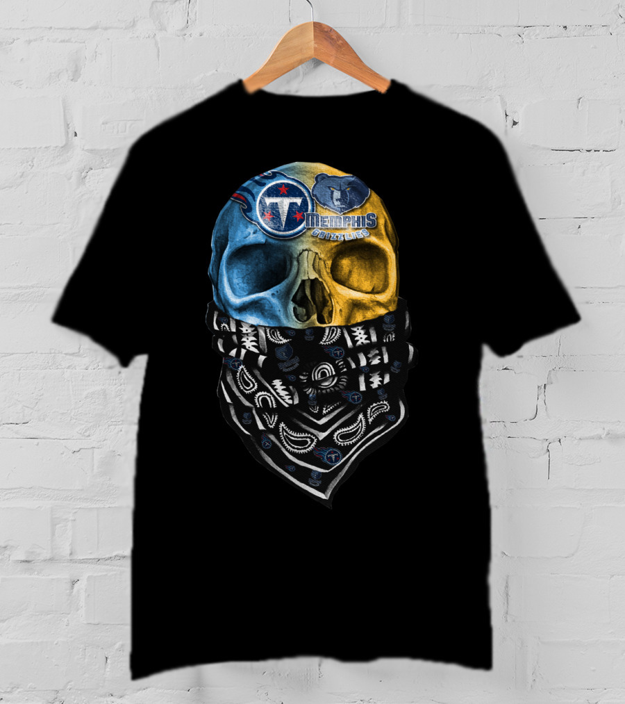 Tennessee Titans Memphis Grizzlies Skull Bandana T-Shirt