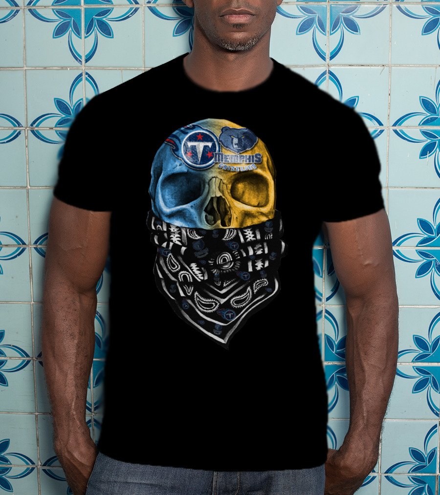Tennessee Titans Memphis Grizzlies Skull Bandana T-Shirt