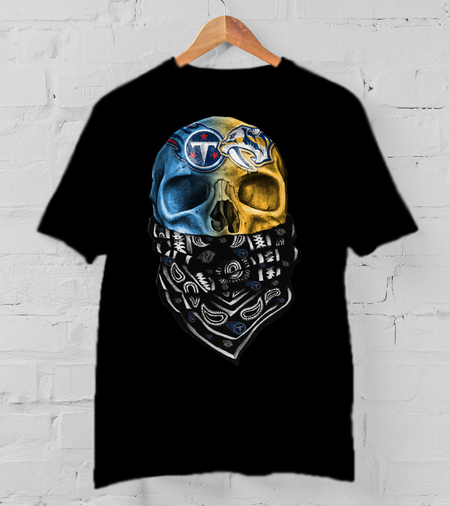 Tennessee Titans Nashville Predators Dual Skull Bandana T-Shirt