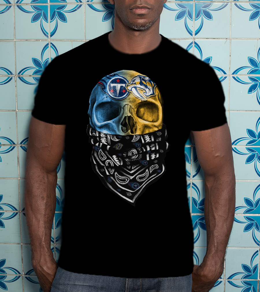 Tennessee Titans Nashville Predators Dual Skull Bandana T-Shirt