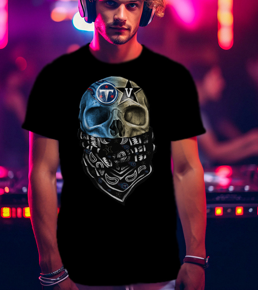 Tennessee Titans Dual Skull With Bandana T-Shirt