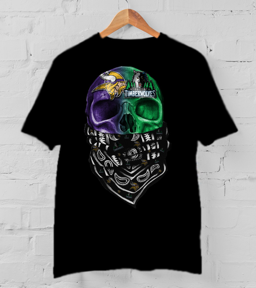 Minnesota Vikings Timberwolves Skull Bandana T-Shirt