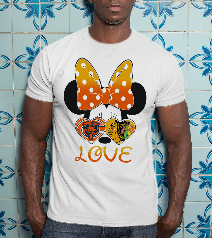 Minnie Mouse Love Chicago Bears Blackhawks Bow T-Shirt