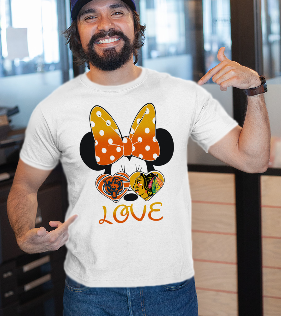 Minnie Mouse Love Chicago Bears Blackhawks Bow T-Shirt
