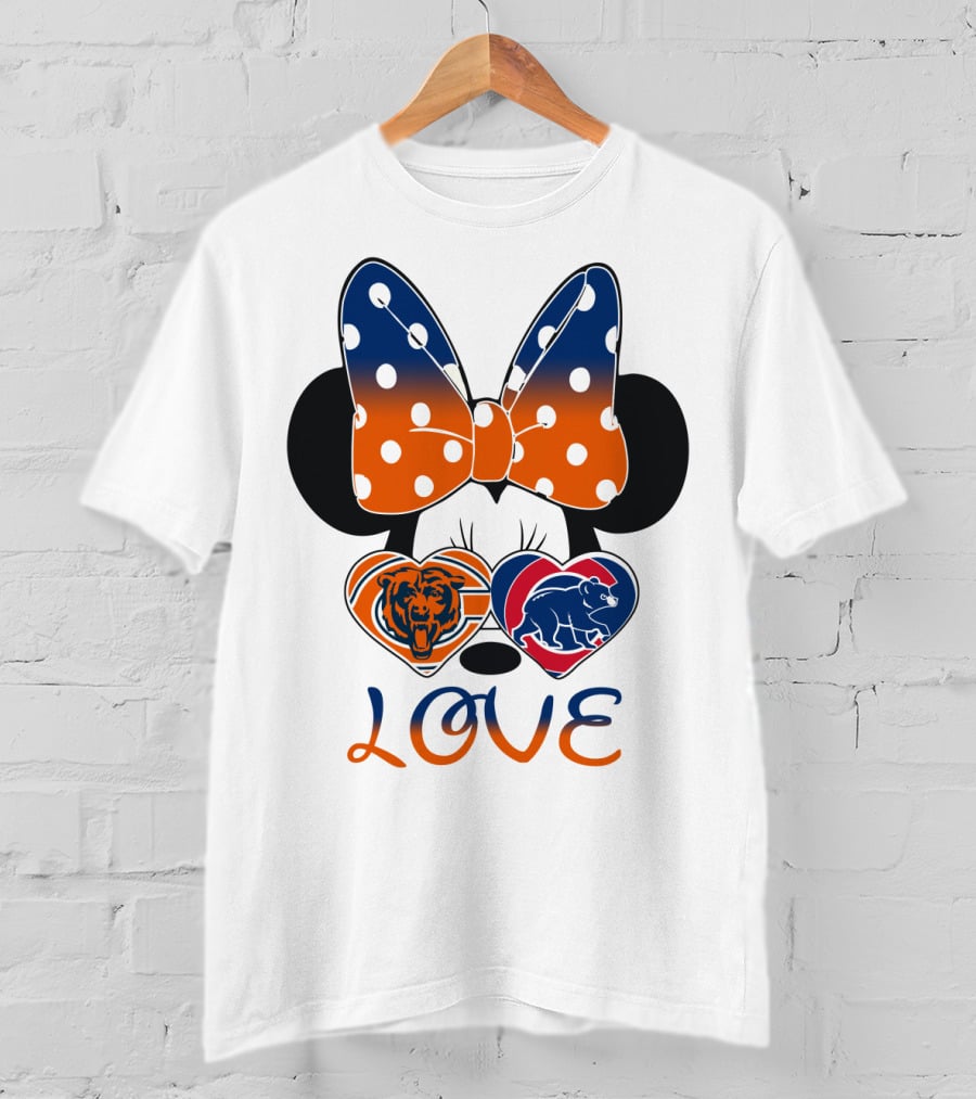 Love Minnie Mouse Chicago Bears Cubs Heart Bow T-Shirt