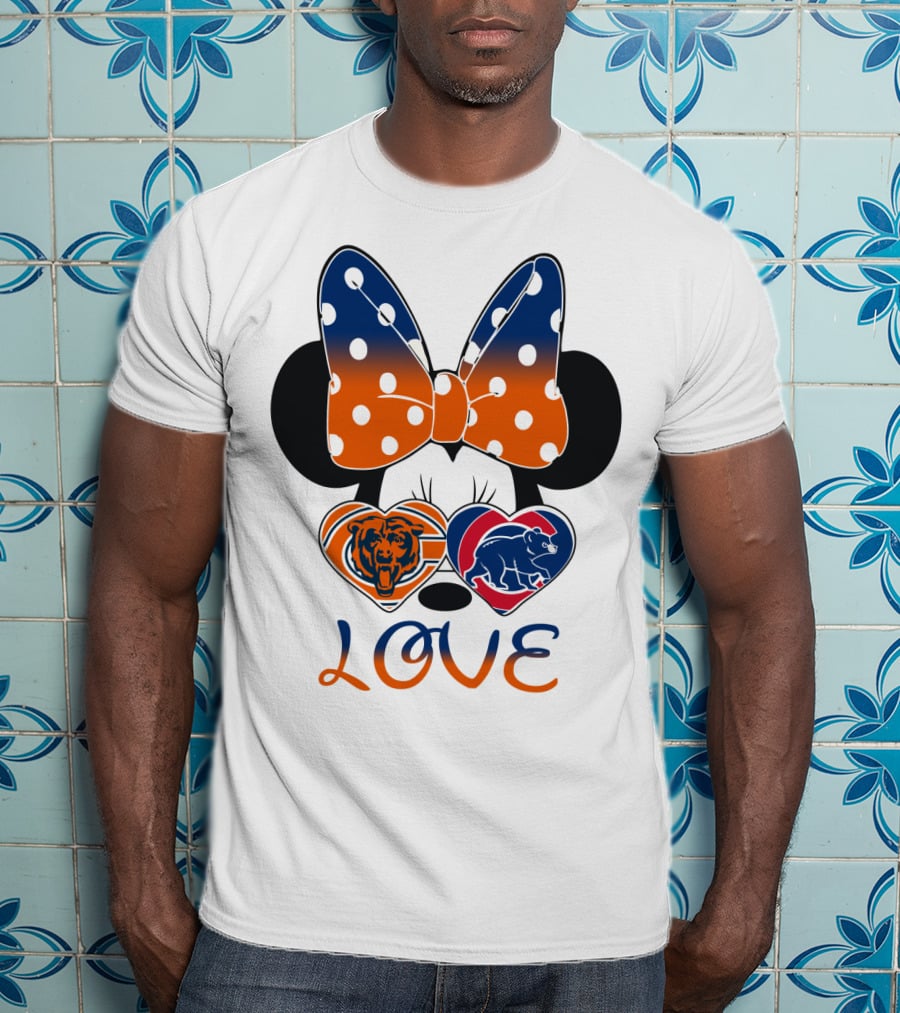 Love Minnie Mouse Chicago Bears Cubs Heart Bow T-Shirt