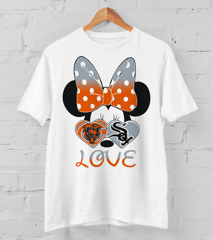 Love Chicago Bears White Sox Minnie Bow Hearts T-Shirt