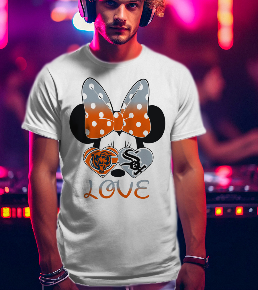 Love Chicago Bears White Sox Minnie Bow Hearts T-Shirt