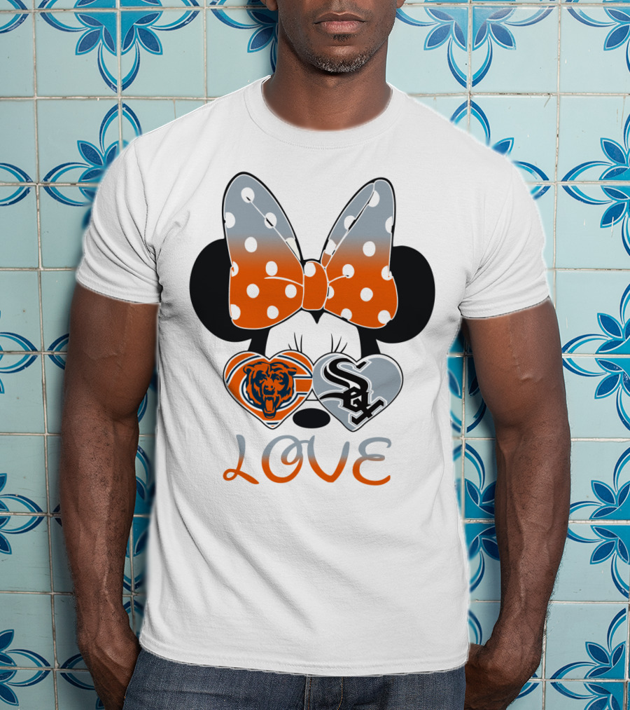 Love Chicago Bears White Sox Minnie Bow Hearts T-Shirt
