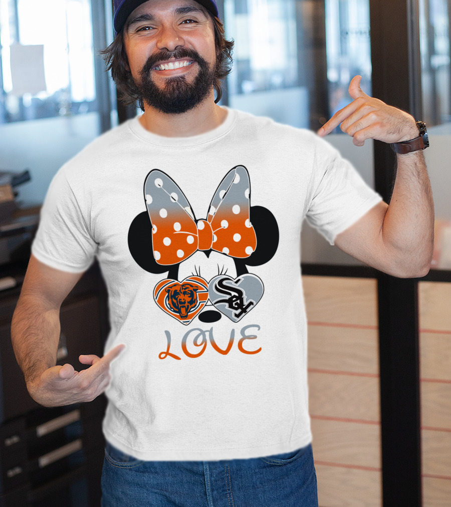 Love Chicago Bears White Sox Minnie Bow Hearts T-Shirt