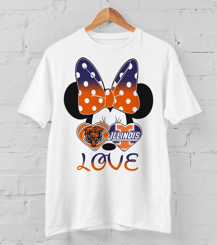 Minnie Bow Chicago Bears Illinois Fighting Illini Love T-Shirt