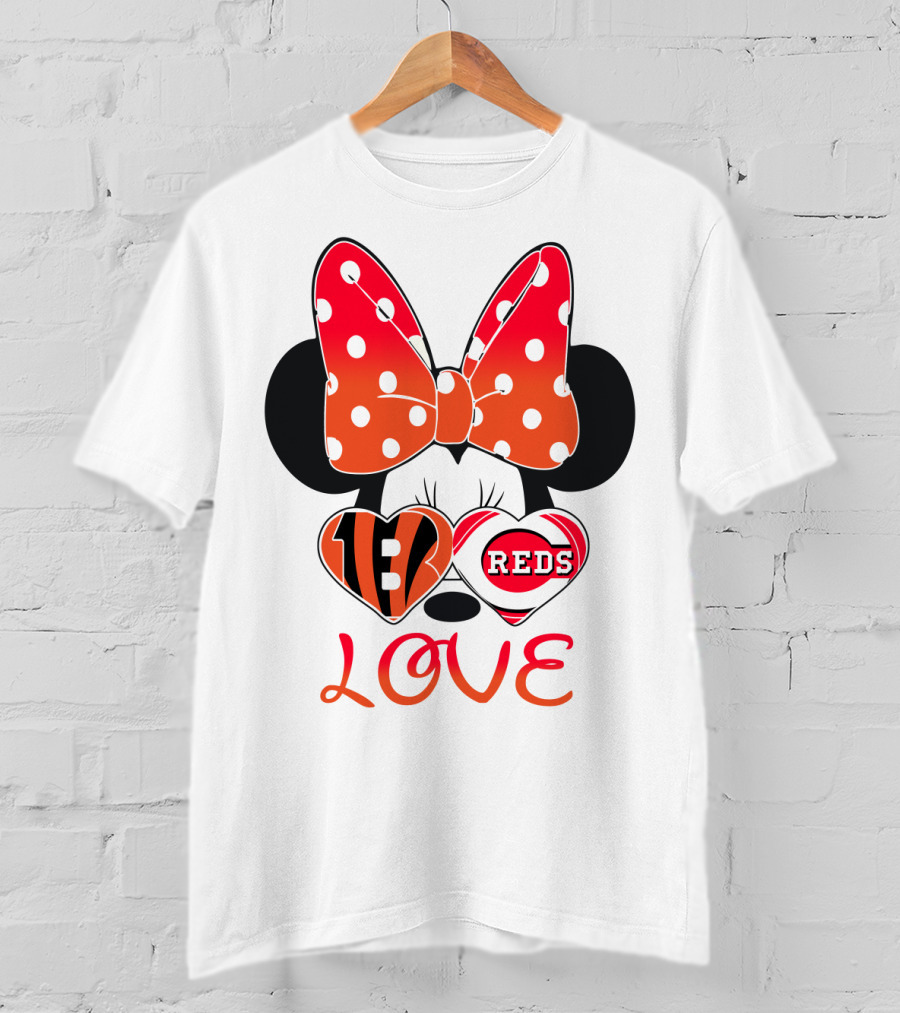 Minnie Love Bengals Reds Hearts T-Shirt