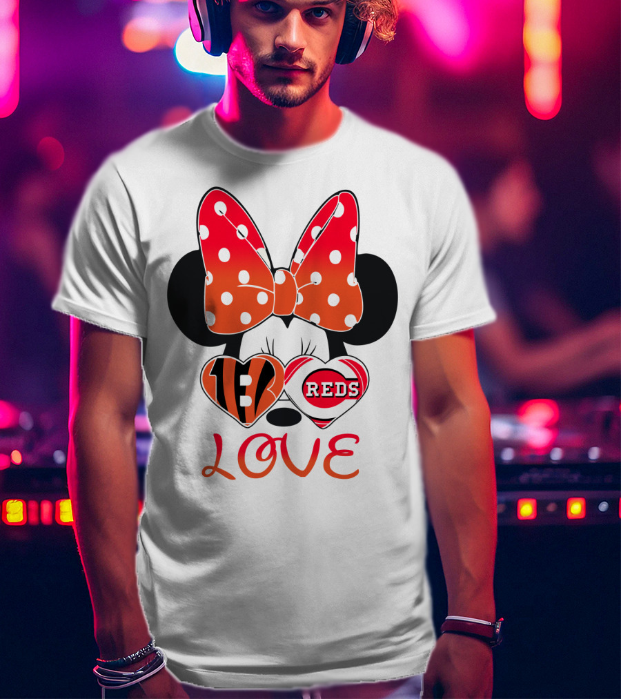 Minnie Love Bengals Reds Hearts T-Shirt