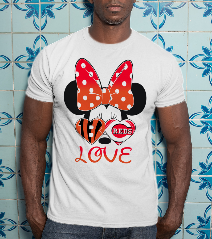 Minnie Love Bengals Reds Hearts T-Shirt