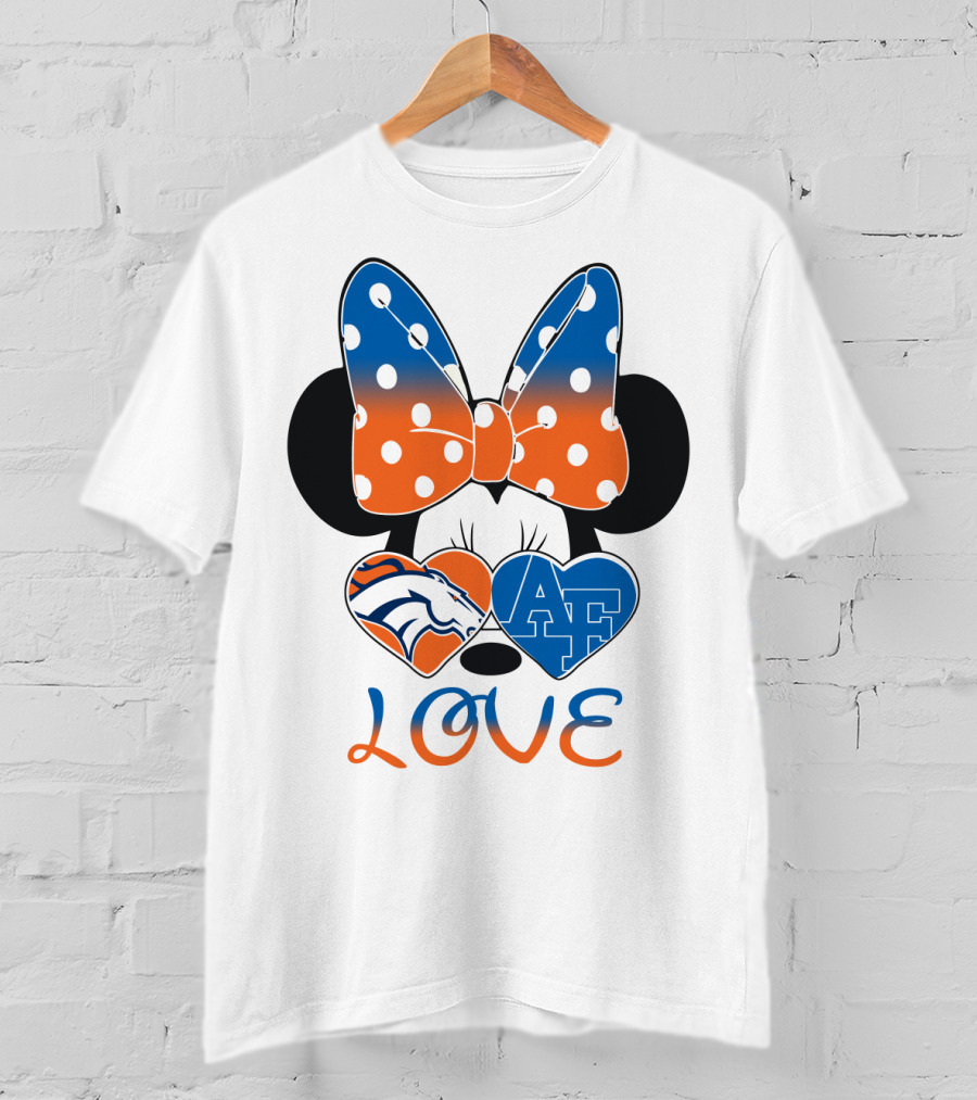 Minnie Mouse Bow Love Denver Broncos Air Force Falcons Hearts T-Shirt