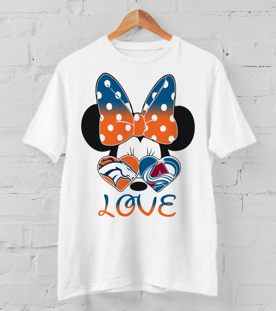 Love Colorado Sports Fans Hearts Broncos Avalanche Minnie Mouse T-Shirt
