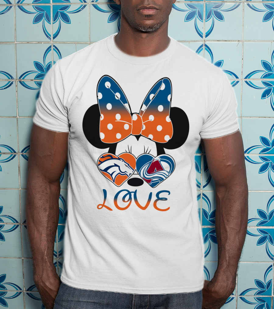 Love Colorado Sports Fans Hearts Broncos Avalanche Minnie Mouse T-Shirt