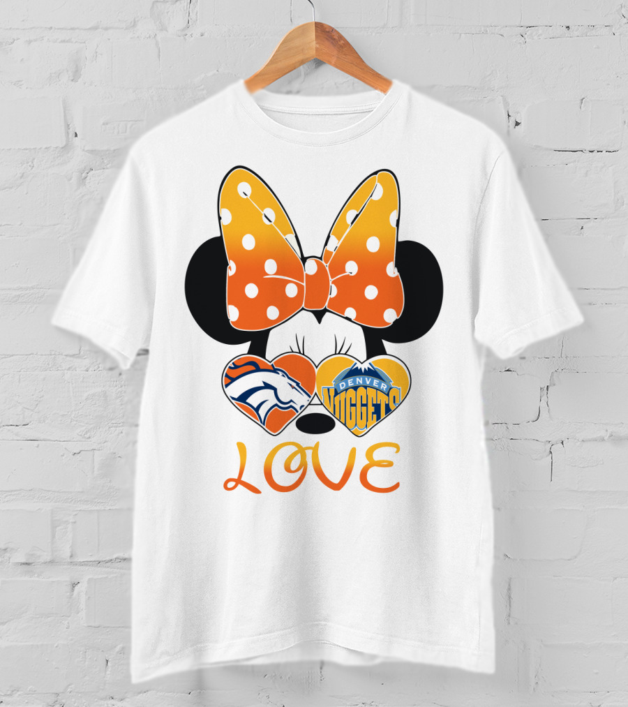 Minnie Bow Love Denver Broncos Nuggets Hearts T-Shirt