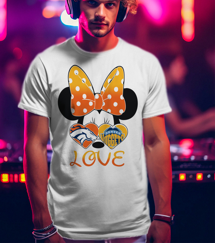 Minnie Bow Love Denver Broncos Nuggets Hearts T-Shirt