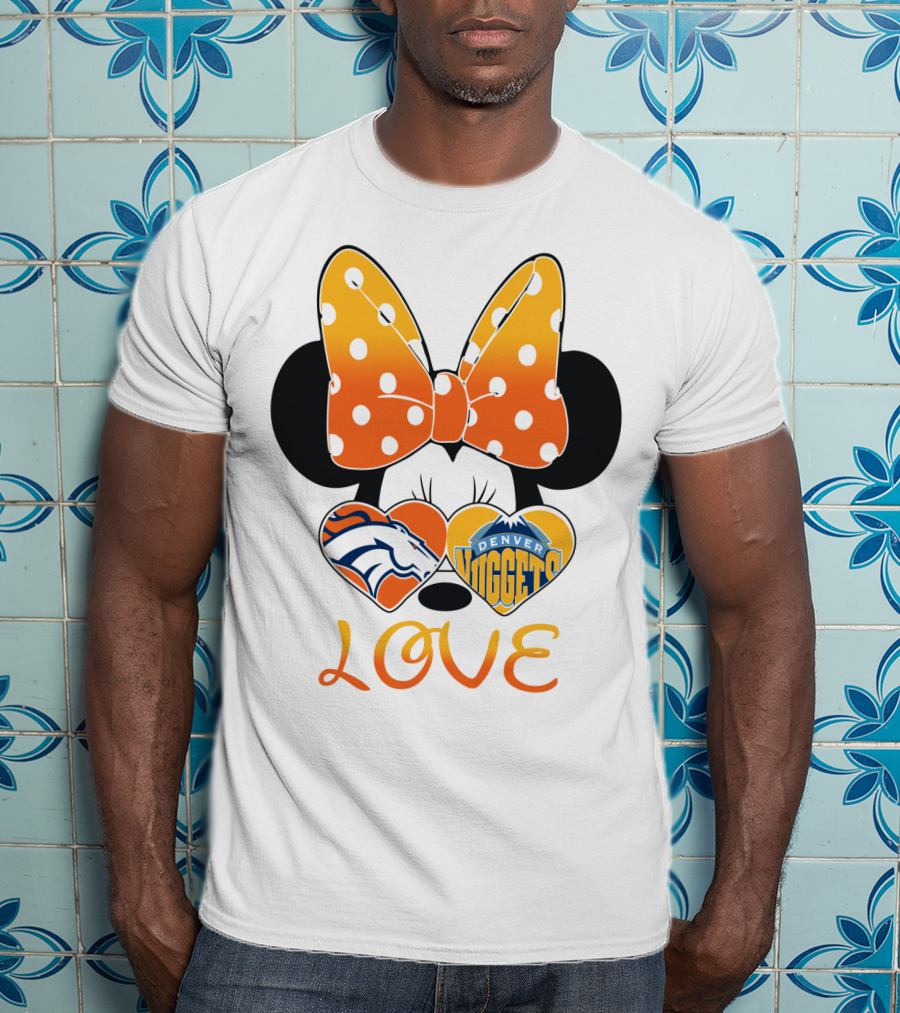Minnie Bow Love Denver Broncos Nuggets Hearts T-Shirt