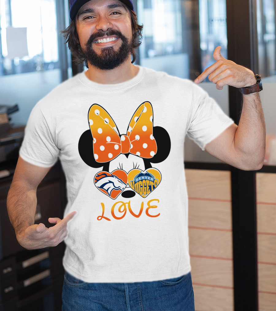 Minnie Bow Love Denver Broncos Nuggets Hearts T-Shirt