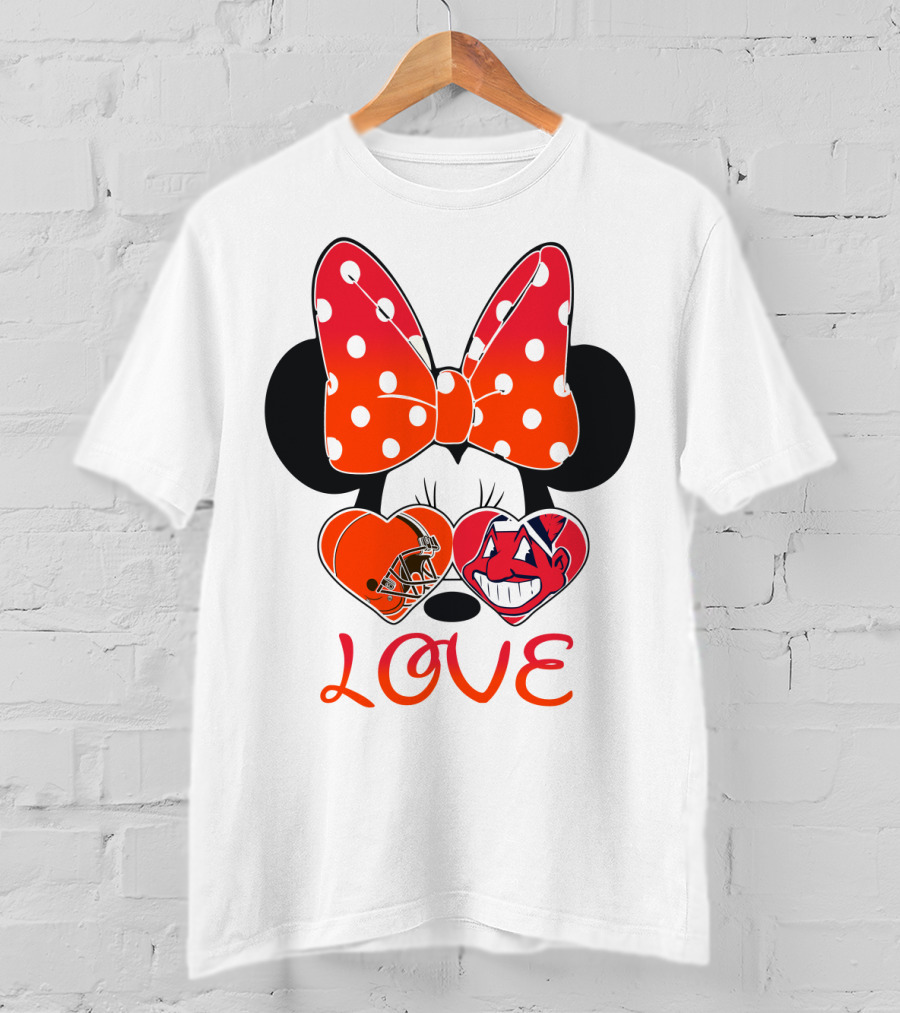 Love Minnie Bow Cleveland Browns Chiefs Wahoo Hearts T-Shirt