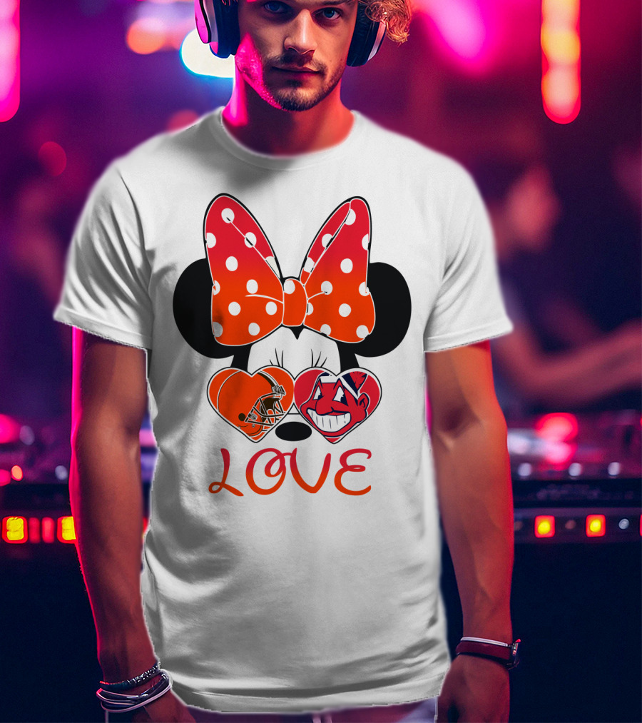 Love Minnie Bow Cleveland Browns Chiefs Wahoo Hearts T-Shirt