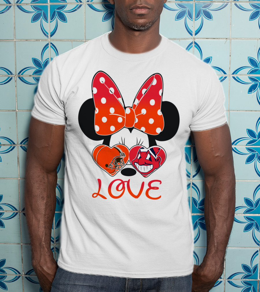 Love Minnie Bow Cleveland Browns Chiefs Wahoo Hearts T-Shirt