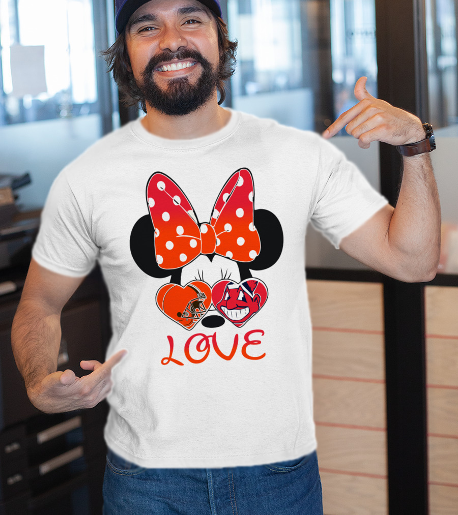 Love Minnie Bow Cleveland Browns Chiefs Wahoo Hearts T-Shirt