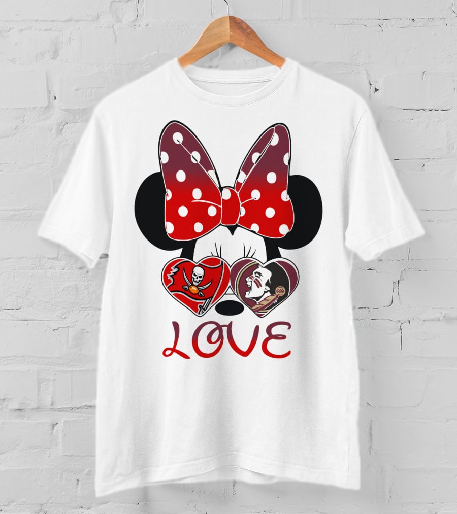 Mic 025 Love Buccaneers Skull And Dracula Heart Minnie Ears Bow T-Shirt